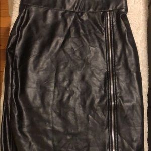 Black leather midi skirt